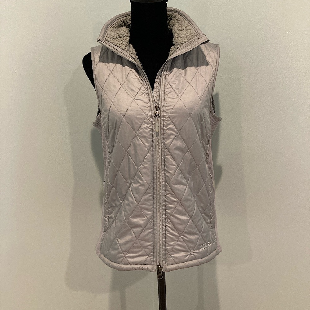 LL Bean Classic Zip Front Lightly Quilted Vest Silver Gray Women’s Petite Small